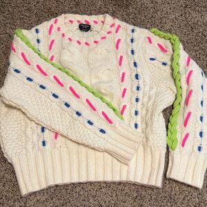 Kate Spade Cream Sweater with Neon Pink, Lime Green, and Royal Blue Accents